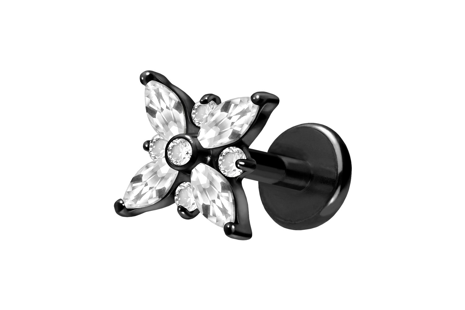 Titan Labret Piercing mit Push Fit KRISTALLSTERN